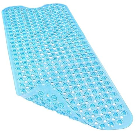 Bathforia Non Slip Bath Mat - Extra Long Non-Slip Anti Mould Shower Mat - Machine Washable Anti Slip Bathroom Floor Mats with Strong Rubber Suction Cup Grip - Blue 100 x 40 x 0.5 cm