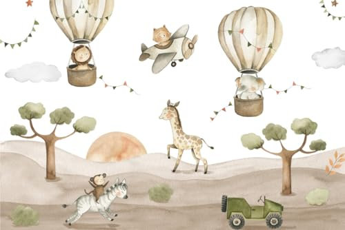 A.S. Création Carta da parati fotografica Sweet Animals - 3,75m x 2,50m - Carta da parati per la cameretta dei bambini con animali colorati, beige incl. pasta - DD129594