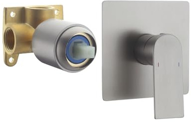 DEOLER Shower Mixer Valve, Square Single Function Shower Handle Valves Single Handle Bathroom Trim Kit Rough-In Valve with 5.3 Inch Cover Pated, Brushed Nickel