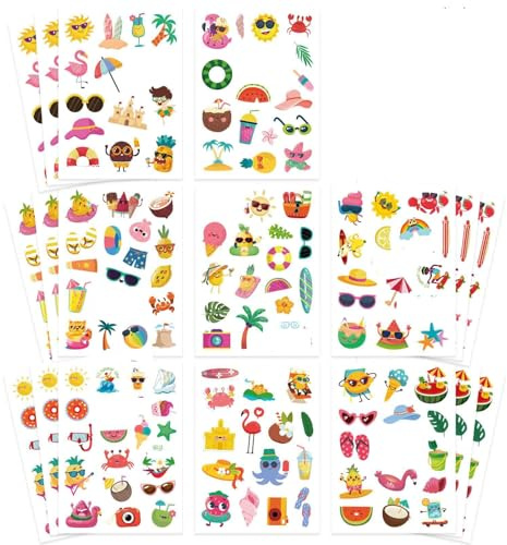 Pegatinas Hawaii 387 PCS Stickers Verano Pegatinas para Albumes de Fotos Pegatina Kawaii Playa Sticker Scrapbooking para DIY, Fiestas Regalo, Scrapbook Decoracion (A)