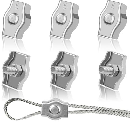 Tunejoy Abrazadera de Cuerda de Alambre M6 Abrazadera de Cable de Acero Inoxidable 304 para la Fijación del Tendedero Suspensión de la Vela Solar 6 Piezas