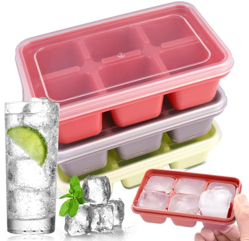 3 Pièces Moule à Glaçons, 11.5x7cm Ice Cube Tray, Grands Bacs à Glaçons, Glacons Moule, Bacs à Glaçons en Silicone, pour la Bière, le Vin et les Snacks pour Bébés Inclus (3 couleurs, 18 glaçons)