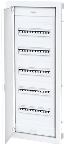 Made in Italy, Centralino bianco 60+10 moduli/apparecchi, installazione ad incasso, sportello in metallo, misure 368x878x93 mm, con morsettiere di distribuzione e guide DIN, quadro impianto elettrico