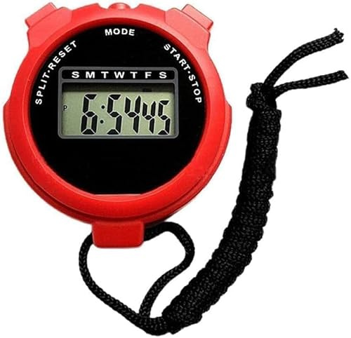 Digital Sports Stopwatch Timer, Professional Stopwatch Timer with Clock Clender Alarm, Handheld Large Display Training Stopwatchs Timer for Swimming Running Football Fitness Coaches Referee (Red)
