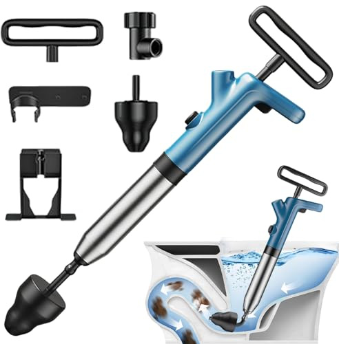 Rörrensare, tryckluft med 304 rostfritt stål, tryckrengörare, avloppsrenare, pump med luftkompression och tryckindikator, toaletter, högtryck, toalettkolvar, för handfat, rörigensättning