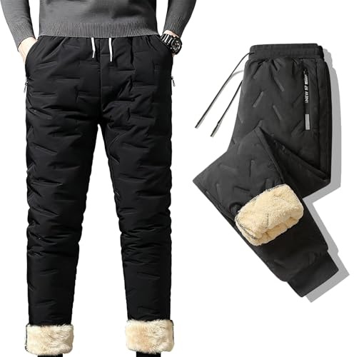 Termiska fleecebyxor unisex vattentäta vindtäta med blixtlåsfickor, varm sherpa-fodrad atletisk träningsbyxa joggingbyxa fleece byxa