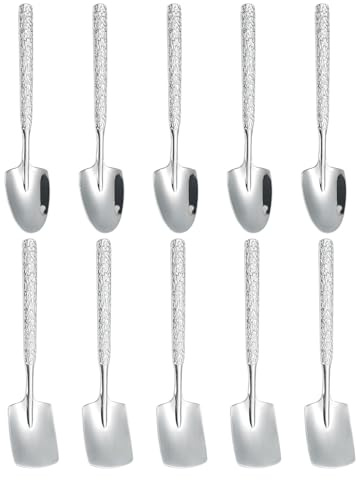 DOITOOL 10 piezas Cucharas Pala Acero Inoxidable para Postres Cucharas Servir Pastel Multifunción Diseño Moderno Martillado Resistentes y Ergonómicas para Helado Yogur Fruta
