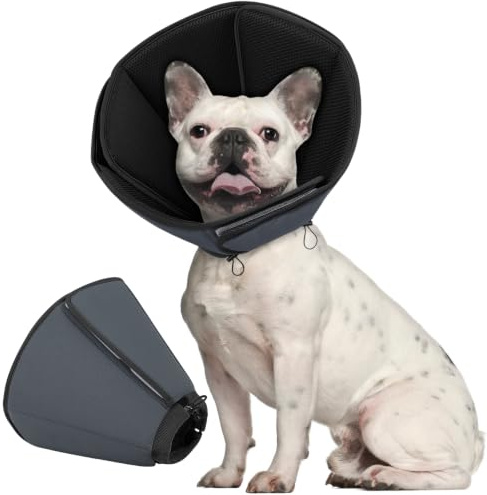 PUZAUKAL Halsband hund mjuk, hundkrage läckageskydd, justerbar tratt hund efter op, halskrage för hundar, skyddskrage hundar andas (mörkgrå M)