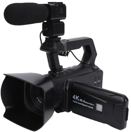 Annadue Cámara 4K, Videocámara de 56 MP, Compatible con Superzoom de 120x, Pantalla Táctil de 4 Pulgadas; Incluye Micrófono Externo, Luz de Relleno y Control Remoto. Ideal para vlogging.