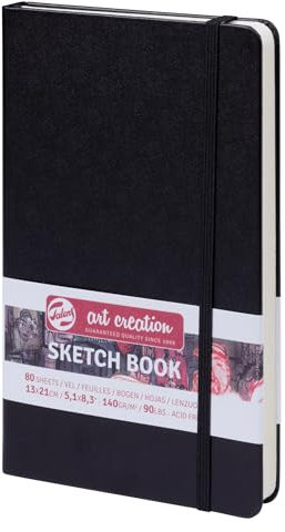 Talens Art Creation Skizzenbuch Schwarz | 13 x 21 cm, 140 g, 80 Blatt | Hardcover Skizzenbuch für Bleistift, Pastell, Tinte, Gouache