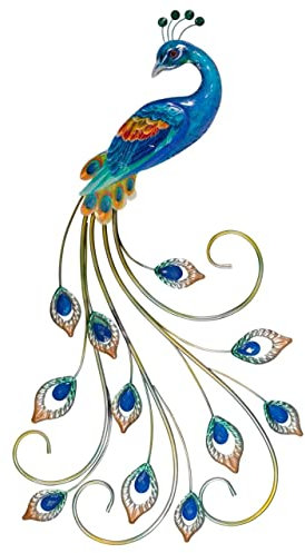 CIM Metall Wand-Deko - Pfau 71cm - tierische 3D Wandbilder - Wandschmuck inkl. praktischer Wandbefestigung - lebhafte Wandskulptur