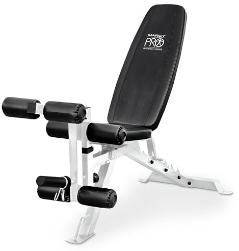 Marcy Foldable Full-Body Workout Bench with Adjustable 6-Position Backrest & Leg Extension - Compact Incline Decline Weight Bench Station for Home Gym Strength Training