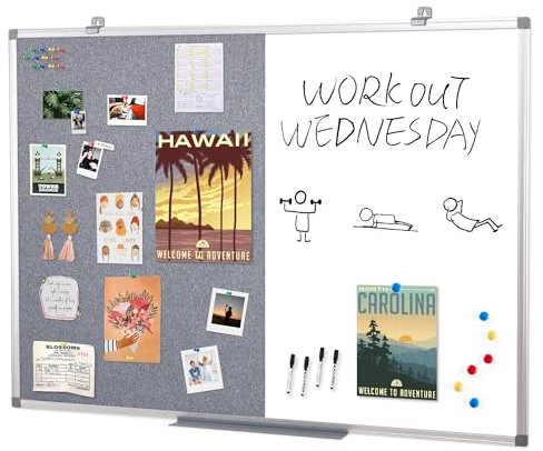 Swansea Whiteboard mit Pinnwand Magnettafel Filz, Pinwand mit Aluminiumrahmen für Wohnung, Büro, Küche und Schule, Pinnwand Groß,120x90cm
