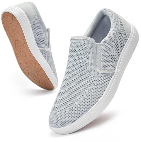 Zapatos sin cordones Puxowe para hombre, cómodos y transpirables, con soporte de arco, para caminar y viajar, Gris, 11