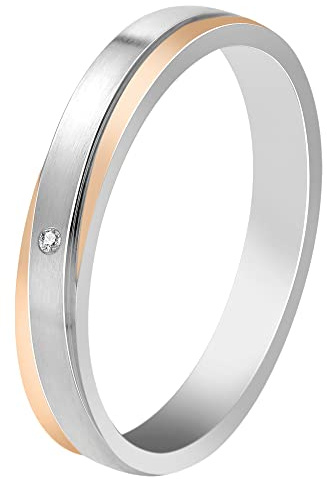 Akzent-Eheringe Partnerringe Verlobungsringe Edelstahl mit Similistein + Gravur bicolor silberfarbig- & goldfarbig (Damenring, 64)