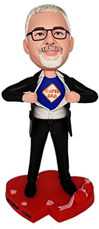 mydedor Figurine personnalisée à tête branlante de Super Papa en Costume Noir, Cadeau sculpté à la Main pour père