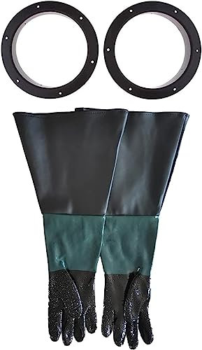 TINGSING 1 Pair Sandblasting Cabinet Gloves 23.6,Blast Protection, with 2 Glove Holders,Safety Work Gloves Black