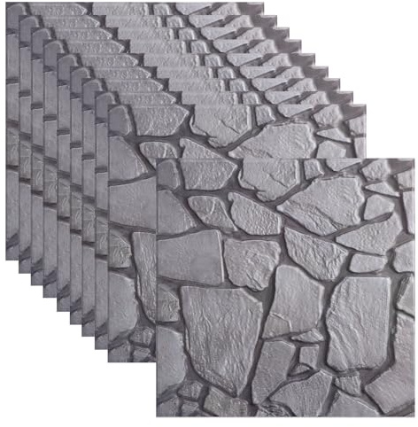 10 pcs 3D Wall Panels Decorative Brick Wallpaper 11.8x11.8 Brick Effect Wall Panels Self Adhesive Brick Effect Wallpaper Stone Cladding (Gray(518)-10pcs)