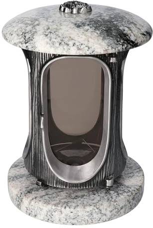 Elegante farol de granito Viscont blanco, altura 23 cm/diámetro 15 cm, plata con rosetón