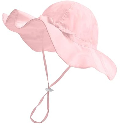FURTALK Baby Sun Hat Summer Beach Bucket Hats Cotton Bowknot Wide Brim UPF 50+ Sun Protection Caps for Toddler Kids, Pink, 6-24 Months
