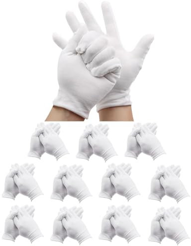 TPZORJX 12 Paia Guanti Cotone Bianchi, Guanti Idratanti in Cotone Bianco Riutilizzabili, Adatto per la Cura delle Mani, Ispezione dei Gioielli, Dermatiti, Eczema, Lavoro Quotidiano