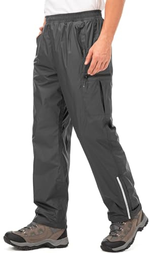 Mens Waterproof Trousers Lightweight Breathable Rain Overtrousers Mesh Lining Bottoms Outdoor Windproof Over Rain Pants for Walking Cycling Hiking Fishing(Black-XL-4.19)