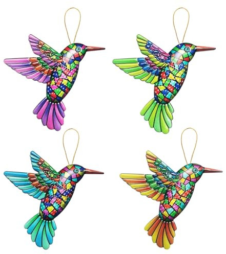 KASESSS 4 Pezzi Colibrì Decorazioni da Parete, Decorazione da Parete, Decorazioni Muro, Decorazioni A Parete da Esterno Colorati, Decorazioni da Appendere per Giardino, Patio, Portico, Porta