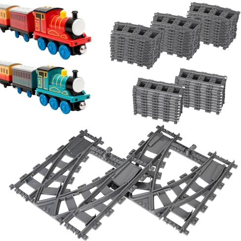 City Binari, 54 Pezzi City Set di Binari, Compatibili con il Leader di Mercato, per Cambiare Orbita, Diritte, Curve, Rotaie Giocattolo per Bambini, Idea Regalo di Compleanno per Ragazzi Ragazze
