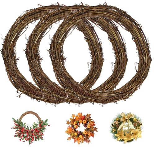 3PCS DIY Grapevine Wreath Ring 14 Inch Natural Rustic Wreath Form for Christmas Crafts and Seasonal Front Door Decor