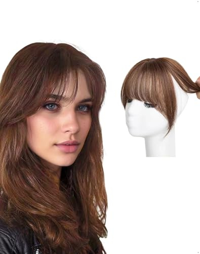 SanKristo Toppers 3D 360° Flequillo francés Air Bangs con clip Cabello natural Pieza Ligera y transpirable Extensiones Sintéticas sienes Oscuro Fino Liso Postizo Mujeres Niñas DIY Estilo Marrón claro