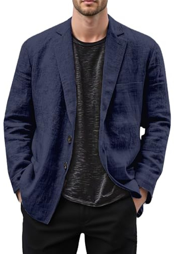 Chaqueta de lino ligero para hombre deportiva chaqueta deportiva de verano blazer de algodón cuello vuelto botones chaquetas de negocios cómodos trajes tops traje chaquetas deportivas abrigo elegante