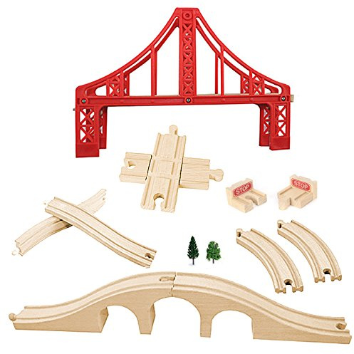 OrgMemory Ponte Treno Legno, Binari Legno, Pista Trenino, Piste Legno Treni, Pista Trenino, Treno con Binari Compatibili con Tutte le Principali Marche