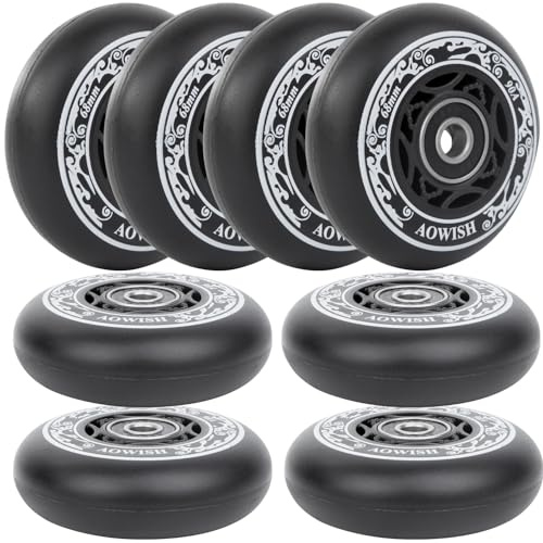 AOWISH 8-Pack 68mm Inline Skate Wheels Outdoor Asphalt Formula Aggressive Roller Blades Wheels 90a Roller Hockey Replacement Wheels with Bearings ABEC-9 and Floating Spacers (Black Color)