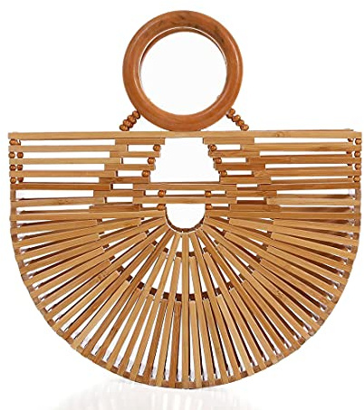 RULER TRUTH Womens Bamboo Handbag Straw Purse With Ring Handle Handwoven Straw Tote for summer Beach