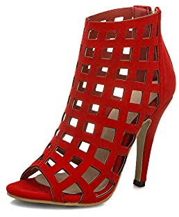 Escarpins sexy à bout ouvert pour femme avec fermeture éclair et talon haut de 10 cm pour la marche et le soir pour femme Grande taille 35-50 ZT306S, rouge, 43 EU