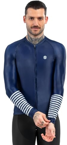 SIROKO - Maglia da Ciclismo a Maniche Lunghe M2 Alpine - L - Blu Navy/Bianco