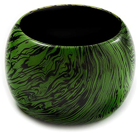 Avalaya Brazalete ancho de madera grueso de gran tamaño (negro y verde hierba), talla única, Madera, No es una piedra preciosa