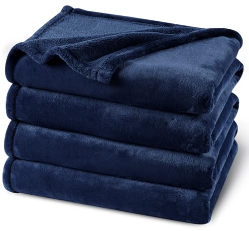 PHF Manta de forro polar ultra suave, tamaño súper king, sin desprendimientos, sin pelusas, de lujo, acogedora franela de 300 g/m², adecuada para todas las estaciones, azul marino