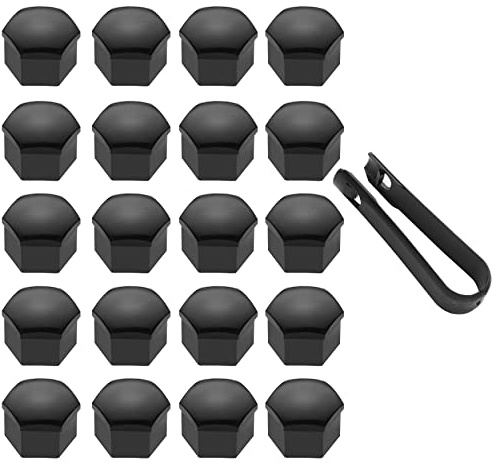 LICQIC 17 mm Wheel Nut Covers, 20 Pcs Car Wheel Nut Caps, Universal Wheel Bolt Covers with Removal Tool, Gloss Black