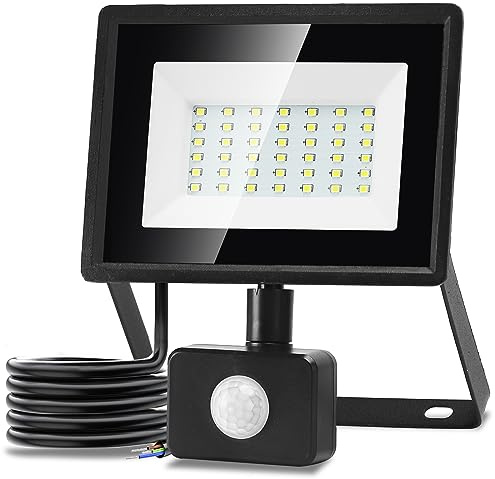 Aigostar Faretto Led da Esterno con Sensore di Movimento,30W 2510LM Faro LED Esterno,Bianco Freddo 6500K,IP65 Impermeabile Faretti LED per Giardino, Cortile,Patio,Garage