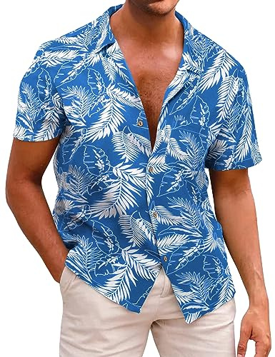 Beotyshow Chemise hawaïenne pour homme - Manches courtes - En coton - Pour les vacances, l'été, la plage - Chemise de voyage, L