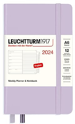 LEUCHTTURM1917 367731 Weekly Calendar & Notebook Pocket (A6) 2024, 12 Months, Lilac, English