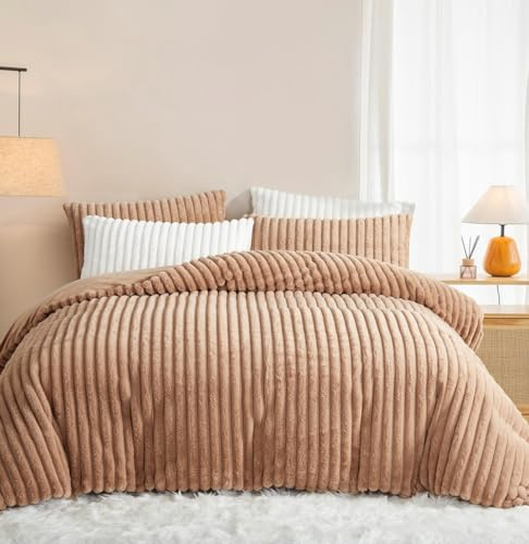 Lanqinglv Ropa de Cama de Felpa de 155 x 220 cm, Color marrón Topo cálido Invierno mullida Franela Pelo sintético Ropa de Cama de Invierno Suave Tacto Cachemira Gruesa Sherpa Funda nórdica con