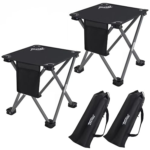 Roptat 2 Pack Camping Stool,Portable Folding Compact Lightweight Stool Seat for Camping Fishing Hiking Gardening Outdoor Walking Backpacking Travelling and Beach with Carry Bag (Black)