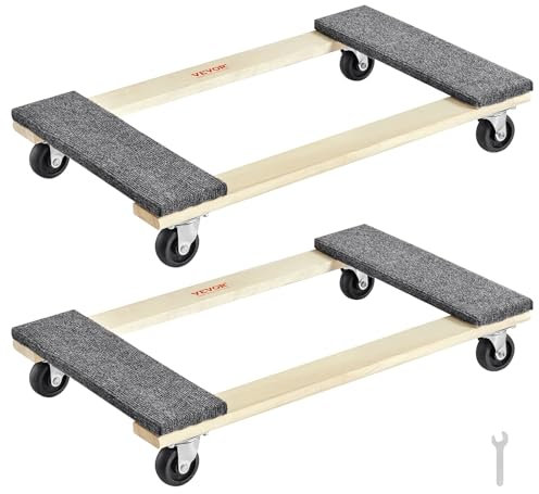 VEVOR Chariot de Déménagement 2PCS Déplace Meubles en Bois Capacité de Charge 454 kg Chacun 762x457,2x130 mm avec 4 Roues Pivotantes en PP Robustes Déménageur Manutention Portable pour Meubles Lourds