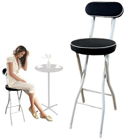 Zusammenklappbarer Barhocker, Gepolsterter Klapphocker Tresenstuhl mit Rückenlehne und Fußstütze, Klapphocker Hoch für Cafe Büro Shop Party , Platzsparend ( Color : Black 1pcs , Size : 65cm/26inch )