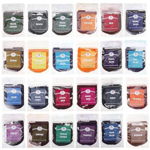 Widybord 24 bolsas de pigmento permanente de teñido anudado en polvo de 24 colores, pigmento de tinte multicolor, pigmento de teñido anudado para pintura, jabón, esmalte de uñas, resina epoxi,