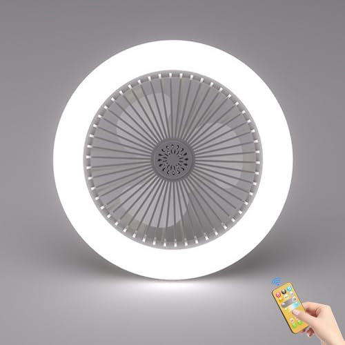 Mikeru Dimmable LED Ceiling Fan, Grey LED Modern Ceiling Fan with Remote 3 Speeds CeilingFan with Lights 3 Color 3000K/4500K/6000K 25.5cm for Bedroom Living Room
