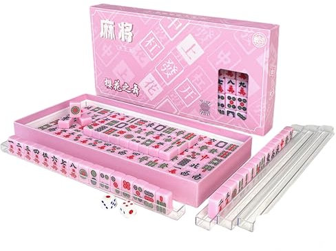 FEICHANGHAO Mini Mahjong Set Box Mit 144 Traditionellen Chinesischen Majong-Spielsteinen, Tragbares Majongsteine Spiel Ideal für Reisen und Familienunterhaltung (Rosa)