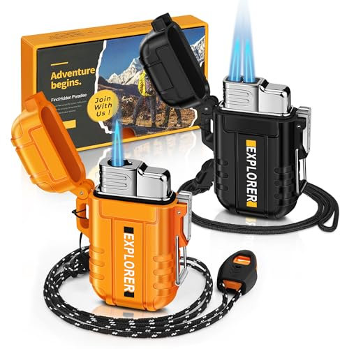 Lafagiet 2 Stücke Jet Feuerzeug, Eine & Zwei Jet Flamme, Winddicht, wasserdicht, Butan Gas Refill Feuerzeuge Multipack für Kerzen, Kocher (NO Gas)